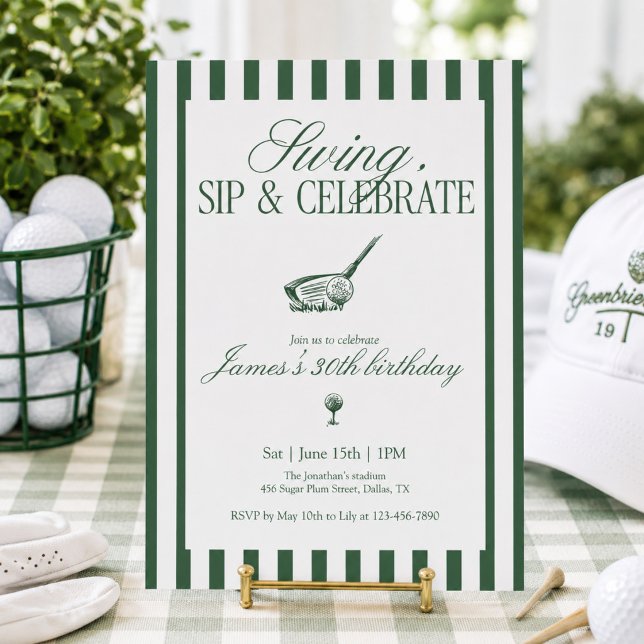 Convites Swing Sip Celebrar Aniversário de Golfe Faixa Verd (Criador carregado)