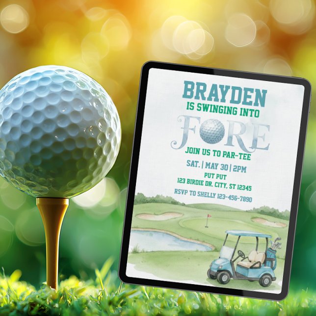 Convites Swinging Into Fore, Blue Golf 4th Birthday (Criador carregado)