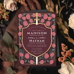 Convites Sword & Shield Medieval Fantasy Casamento Monogram