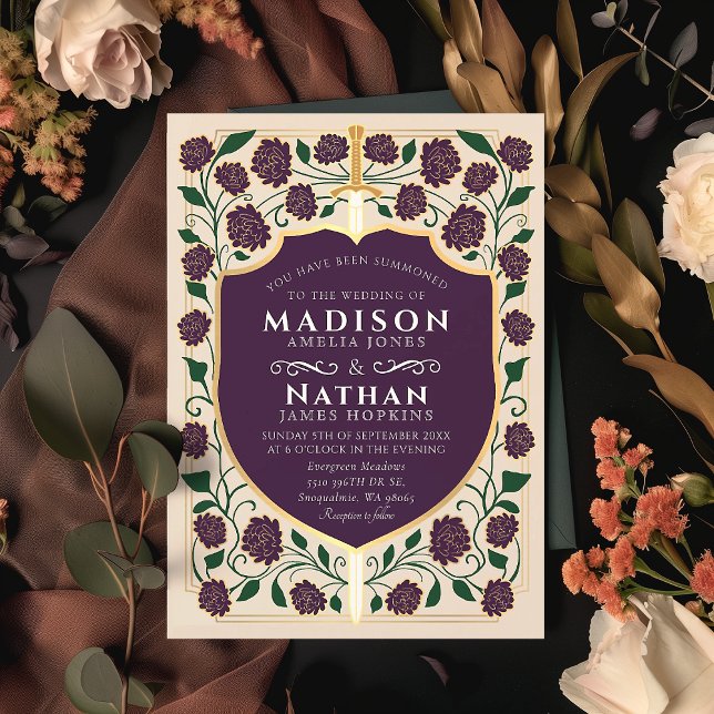 Convites Sword & Shield Medieval Fantasy Casamento Monogram (Criador carregado)