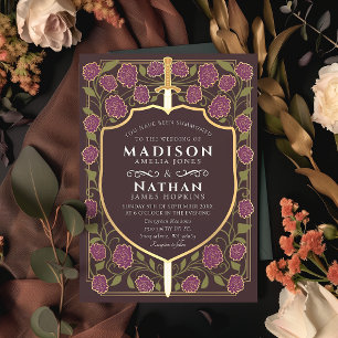 Convites Sword & Shield Medieval Fantasy Casamento Monogram