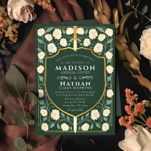 Convites Sword & Shield Medieval Fantasy Casamento Monogram