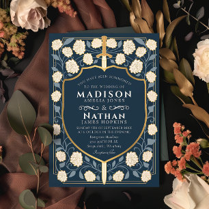 Convites Sword & Shield Medieval Fantasy Casamento Monogram