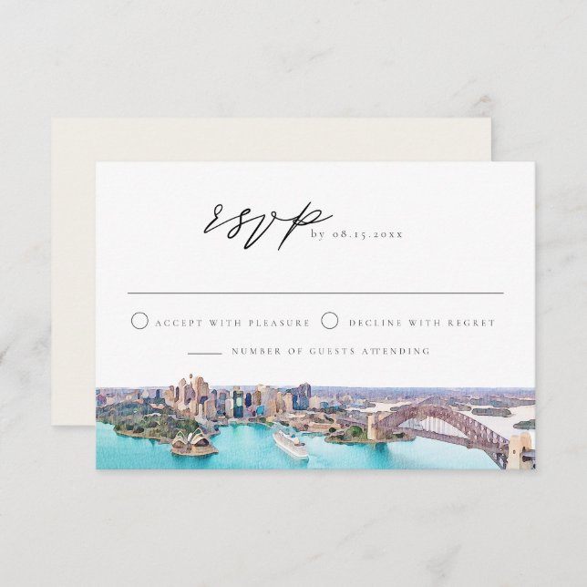 Convites SYDNEY AUSTRALIA Skyline Destination RSVP (Frente/Verso)