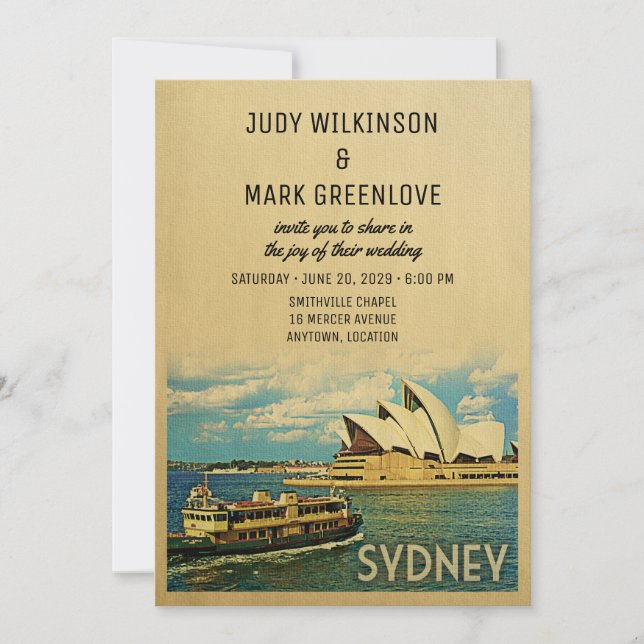 Convites Sydney Wedding Invitation Austrália (Frente)