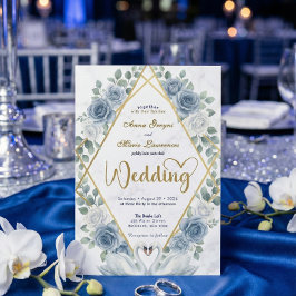 Convites Symmetrical Swan Heart Romantic Dusty Blue