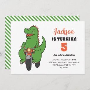 Convites T-Rex Bike Cute Kids Dinossaur Aniversário
