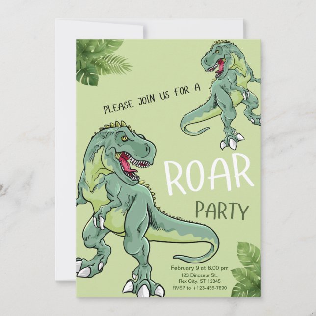 Convites T-Rex Dinosaur Birthday Party (Frente)