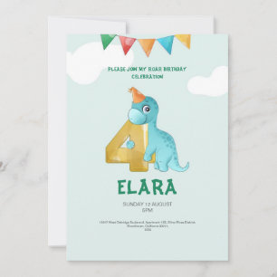 Convites T-Rex Dinossaur 4º Aniversário Festa de Crianças