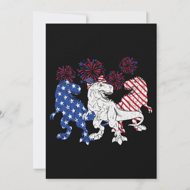 Convites T Rex Dinossaur Cute EUA Bandeira em 4 de julho (Frente)