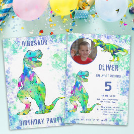 Convites T. rex Dinossauro Aniversário de 5 anos Foto Verde