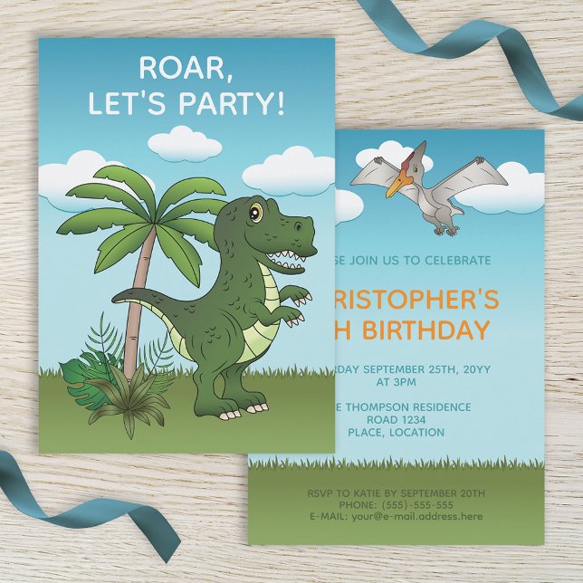 Convites T-rex e Pteranodon Dinossaur Cute Kid's Aniversári (Criador carregado)