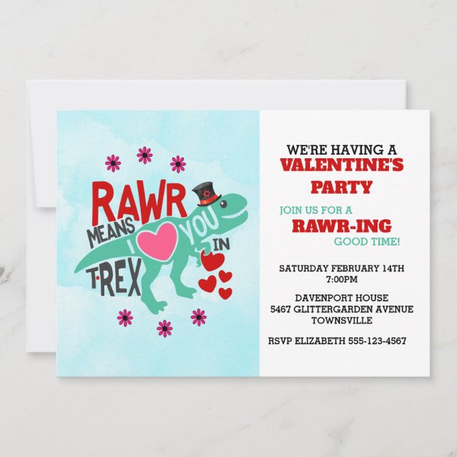 Convites T-Rex em um Namorados sofisticado e engraçado (Frente)