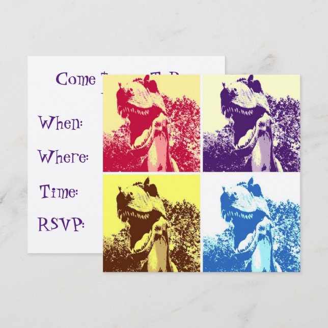 Convites T-Rex Pop Art (Frente/Verso)