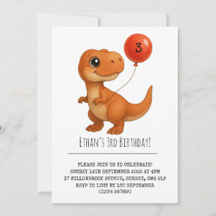 Convites T-Rex sorridente com Balão Vermelho Aniversário