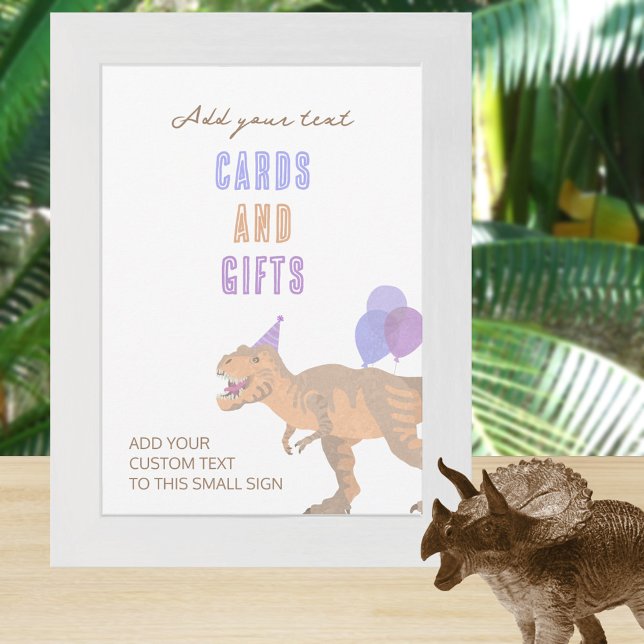 Convites T-Rex Tan Dino 5x7 - Placa de Sinal Retrato Editáv (All text can be edited for dinosaur themed table top signs)