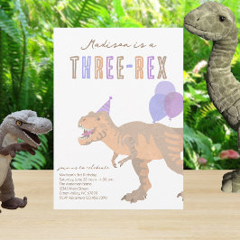 Convites T-Rex Tan Three-Rex Dino Third aniversário de 3 an
