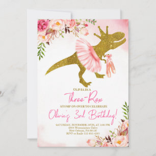 Convites T-Rex Tutus Birthday Convide, Tutus Rosa Esmagado
