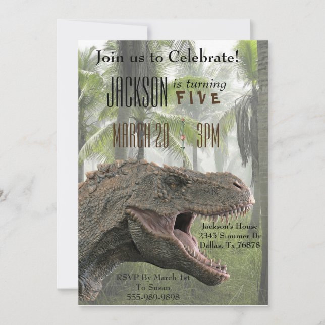 Convites T-Rex Tyrannosaurus Rex Dinosaur Aniversário (Frente)