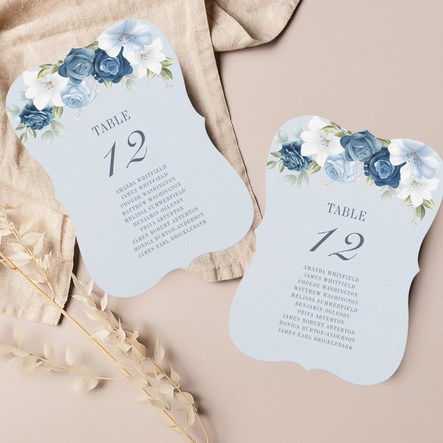 Convites Tabela Azul Floral Número 12 Gráfico de Assentos (Dusty Blue Floral Wedding Reception Table Number Card)