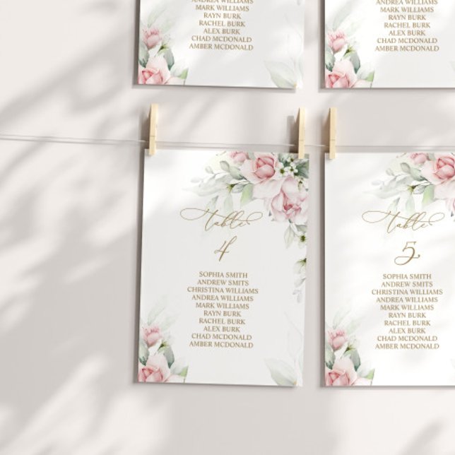 Convites Tabela Blush & Eucalyptus Número 4 Quadro Sentado (Criador carregado)