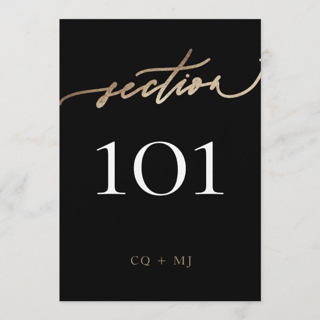 Convites Tabela de Casamento de Caligrafia Dourada Preta de (Frente)