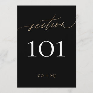 Convites Tabela de Casamento de Caligrafia Dourada Preta de