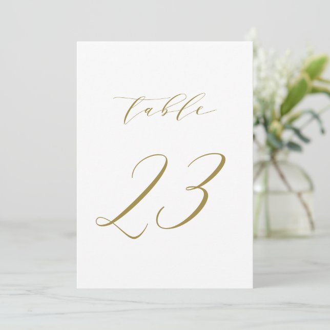 Convites Tabela de Casamento de Script Minimalista Dourado  (Em pé/Frente)