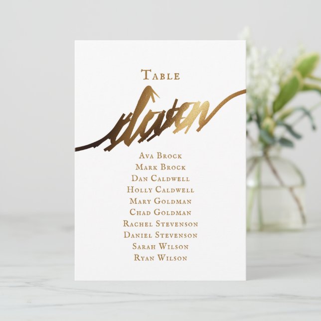 Convites Tabela de Script Elegante Dourada Número 11 Gráfic (Em pé/Frente)