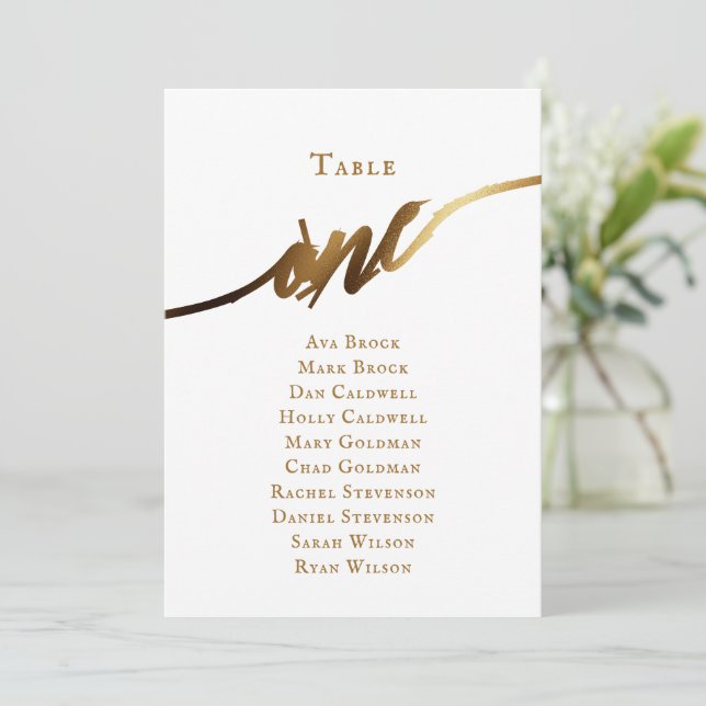 Convites Tabela de Script Elegante Dourada Número 1 Gráfico (Em pé/Frente)
