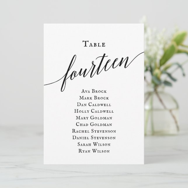 Convites Tabela de Script Elegante Preto Número 14 Gráfico  (Em pé/Frente)