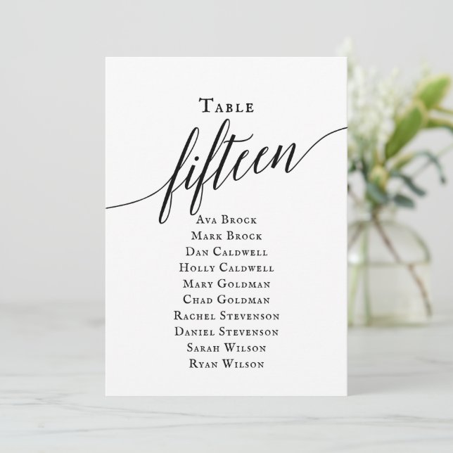 Convites Tabela de Script Elegante Preto Número 15 Gráfico  (Em pé/Frente)