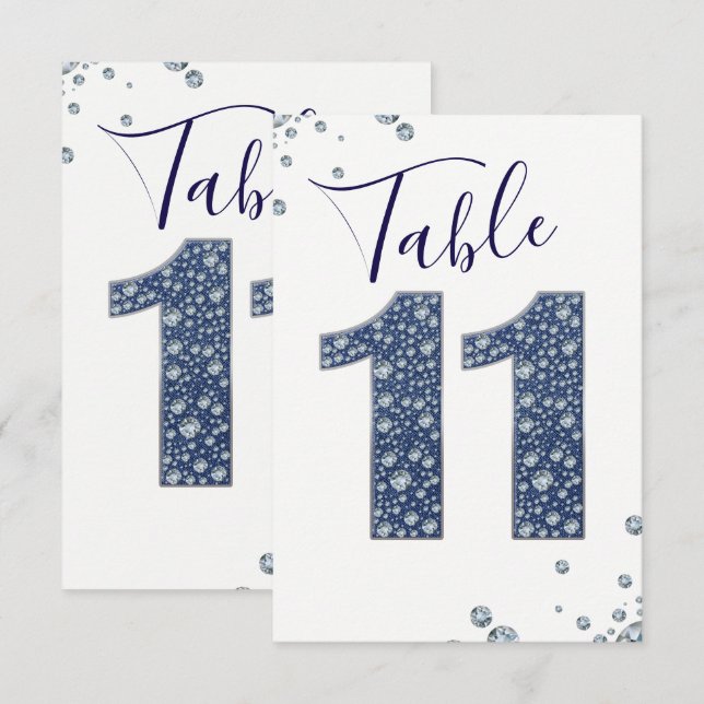 Convites Tabela Esparcial Denim & Diamantes Número 11 (Frente/Verso)