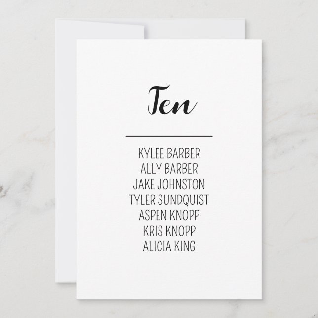 Convites Tabela Minimalista Número 10 Sentado (Frente)