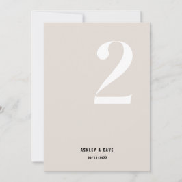 Convites Tabela Número 2 Números de Casamento de Beige Negr