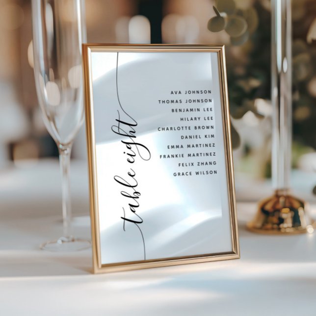 Convites Table 8 Vertical Script Wedding Seating Chart Card (Criador carregado)