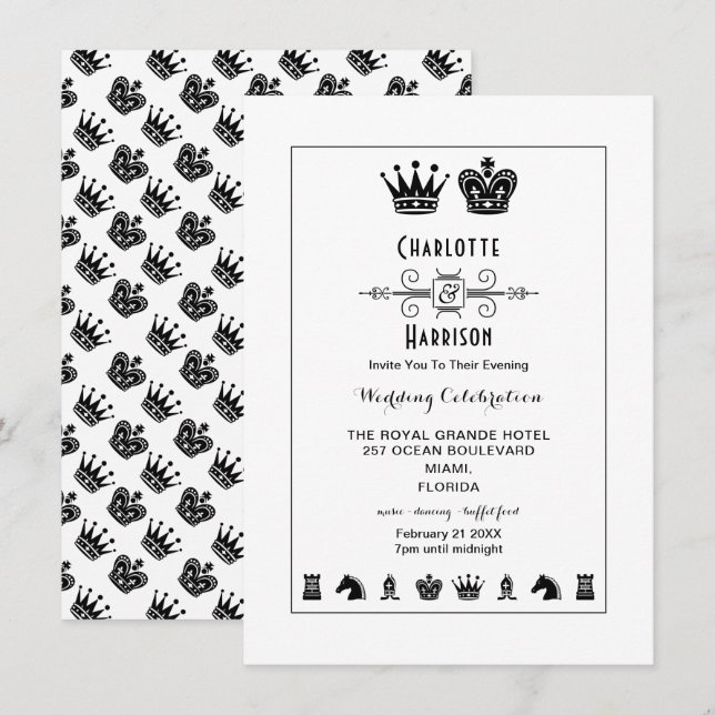 Convites Tabuleiro De Xadrez Rei E Rainha Jogo Noite Casame (Frente/Verso)
