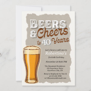 Convites Taça de Aniversário de 40 anos Cheers & Beers para
