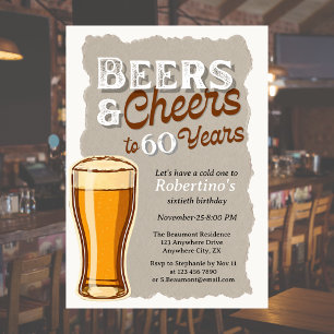 Convites Taça de Aniversário de 60 anos Cheers & Beers para