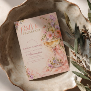Convites Taça de Chá de Noiva Pétalas & Prosecco com Flores