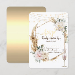 Convites Taça de Champanhe Chic Floral Quadro Dourado RSVP