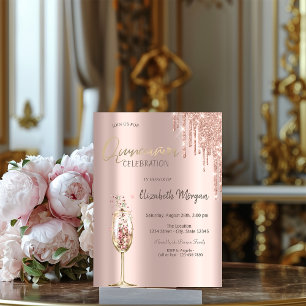 Convites Taça de Champanhe com Glitter Drips Quinceañera