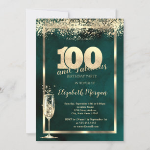 Convites Taça de Champanhe Confete Dourado Verde Aniversári