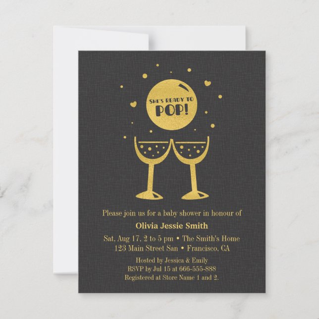 Convites Taça de champanhe dourada falsa pronta para o chá  (Frente)