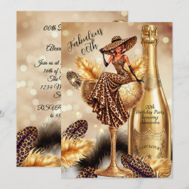 Convites Taça de Champanhe Dourada Leve Fabuloso Aniversári
