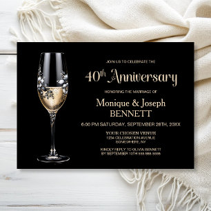 Convites Taça de Champanhe Floral Aniversário de Casamento 