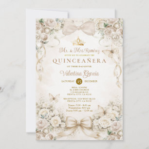 Convites Taça de Champanhe Floral Quinceañera Princesa