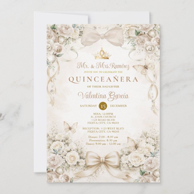 Convites Taça de Champanhe Floral Quinceañera Princesa (Frente)