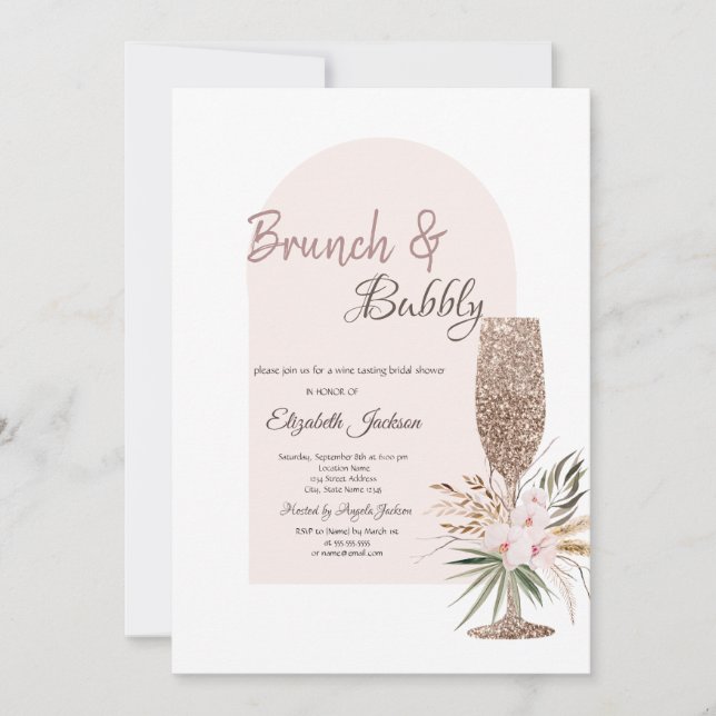 Convites Taça de Champanhe Flores Boho Brunch & Espumante (Frente)