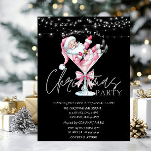 Convites Taça de Champanhe Papai Noel Rosa Empresa de Natal